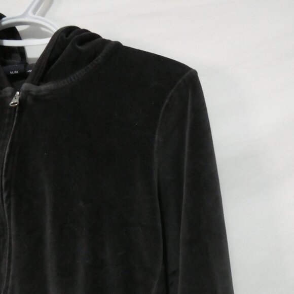 Y2K - GAP - Stretch | medium | Black Zip-Up Velour Hooded Jacket | Pockets - Picture 6 of 16
